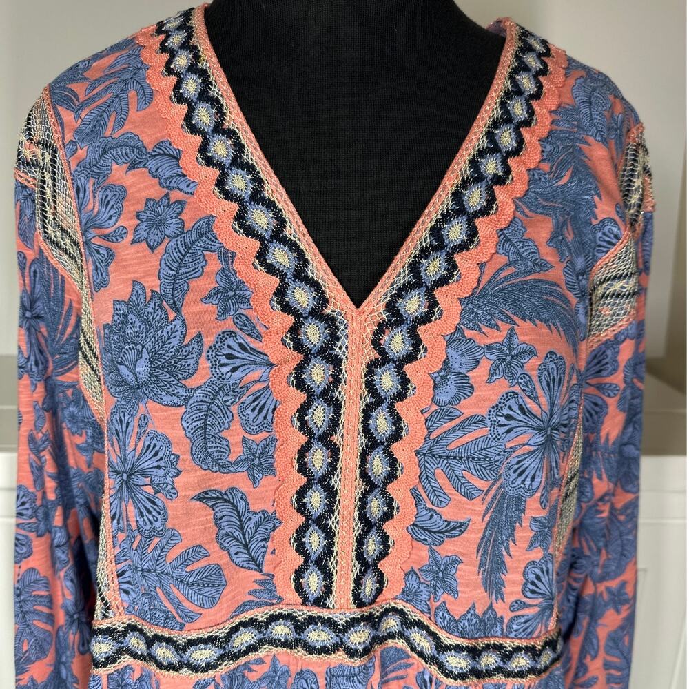 J. Jill Refresh Embroidered Floral Tunic Top Size M Cotton Boho Lace Crochet - Picture 3 of 16